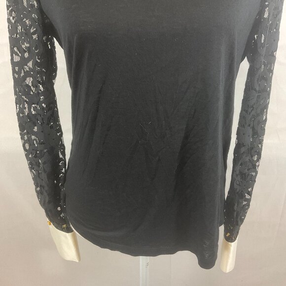 Tory Burch Top S Black Long Lace Sleeve Cream Cuffs Keyhole Back Detail - Picture 4 of 12